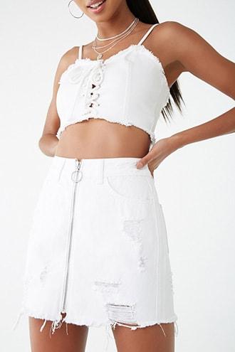 Forever 21 Distressed Mini Skirt , White