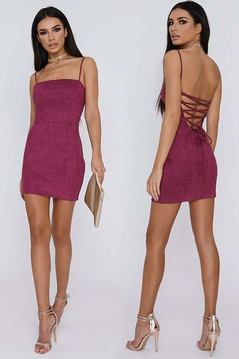 Berry Dresses - Sarah Ashcroft Berry Lace Up Faux Suede Mini Dress