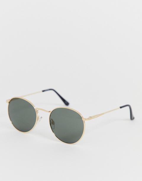 Asos Design - Lunettes De Soleil Rondes Avec Verres Fumés - Métal Or-doré
