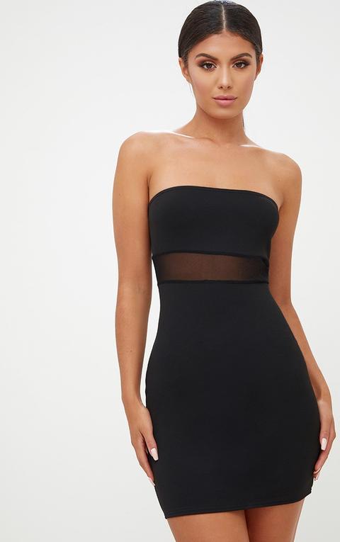 Black Mesh Panel Bodycon Dress