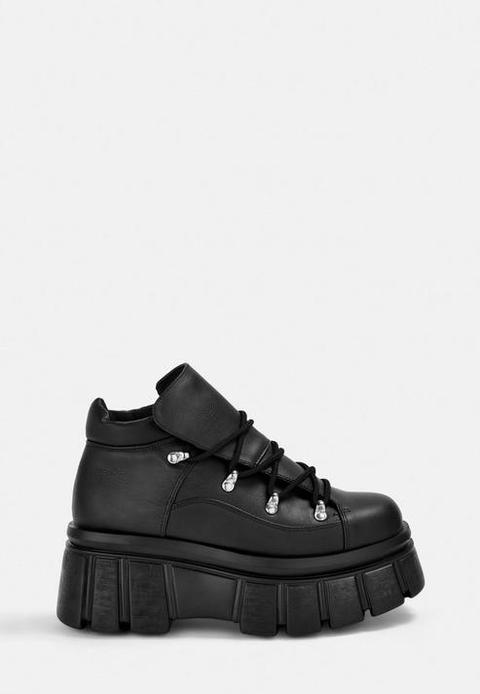 Black Chunky Platform Trainer Boots, Black