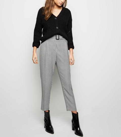 Black Houndstooth Check Belted Trousers New Look