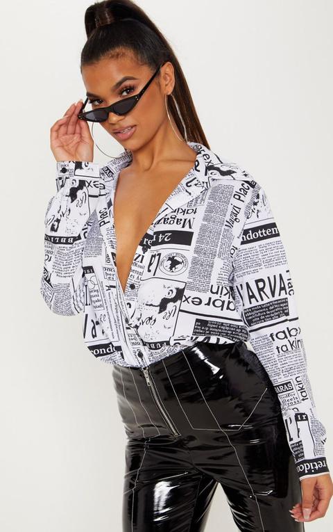 Mono Newspaper Print Oversized Shirt