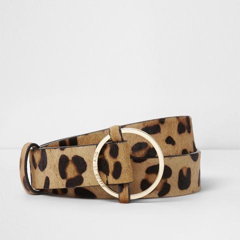 Brown Leather Leopard Faux Pony Hair Belt