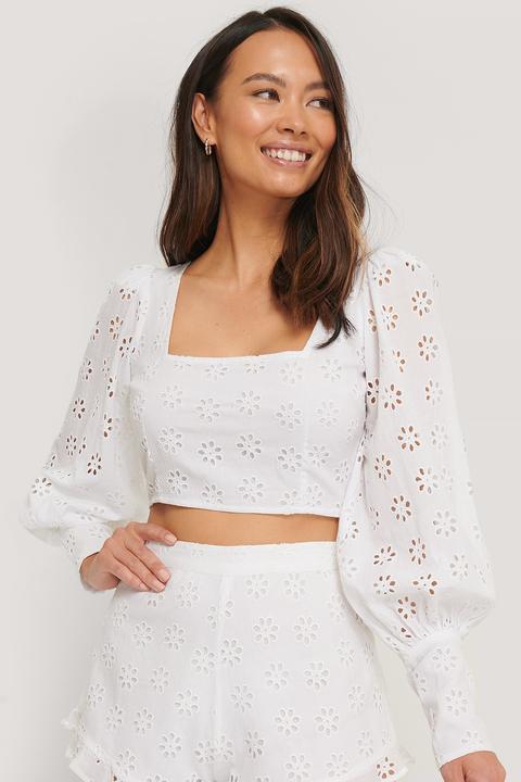 The Fashion Fraction X Na-kd Balloon Sleeve Cropped Top - White