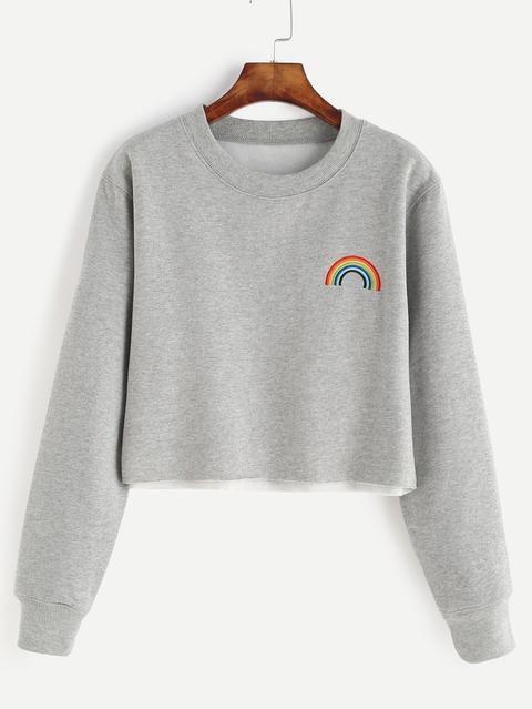 Grey Rainbow Embroidered Crop Sweatshirt