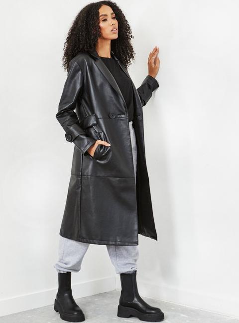 Lancer Vegan Leather Coat Black