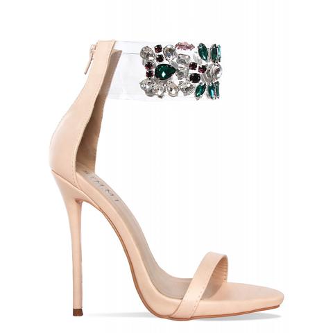 Akira Nude Gem Clear Stiletto Heels