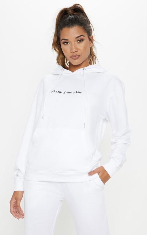 Prettylittlething White Embroidered Logo Oversized Hoodie