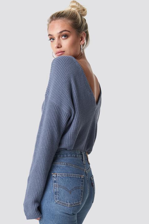 Na-kd Knitted Deep V-neck Sweater - Blue