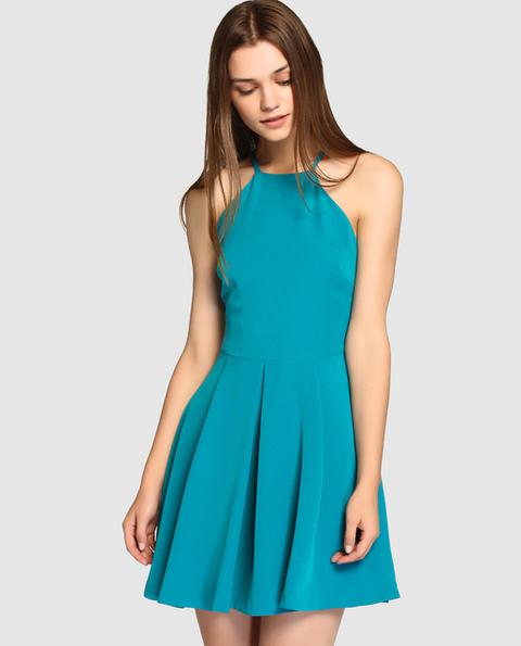 Green Coast - Vestido De Mujer En Color Turquesa Con Abertura La Espalda