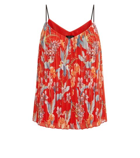 Red Pleated Floral Printed Cami