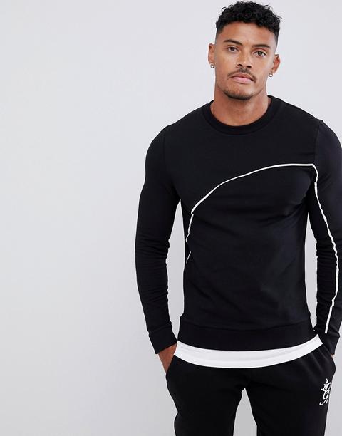 Asos Design Muscle Sweatshirt With Hem Extender And Piping In Black