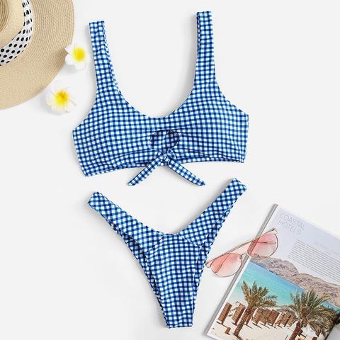 Set Bikini A Quadri Con Fiocco