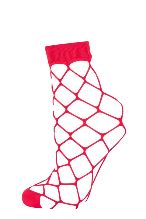 Womens Oversized Fishnet Ankle Socks - Red, Red