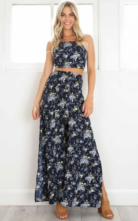 Fallen Petals Two Piece Set In Navy Floral