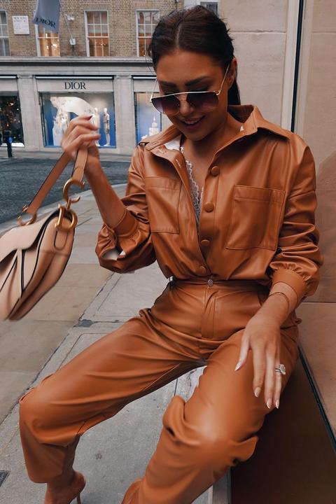 Tan Shirts - Lorna Luxe Tan 'kensington' Oversized Leather Look Shirt