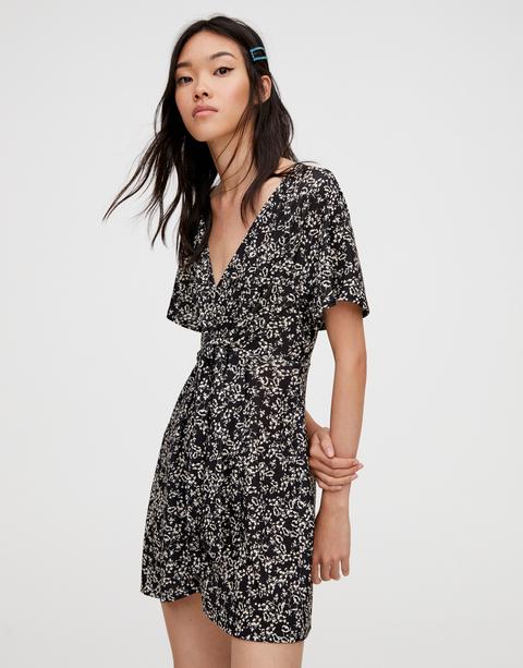 Vestido Mini Flores Nudo Cintura
