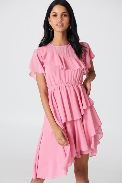 Na-kd Boho Asymmetric Flounce Dress - Pink