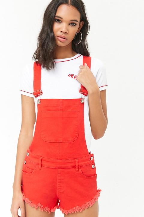 red overall shorts