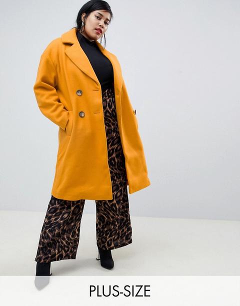 River Island Plus - Cappotto Lungo Sartoriale Doppiopetto Giallo - Giallo