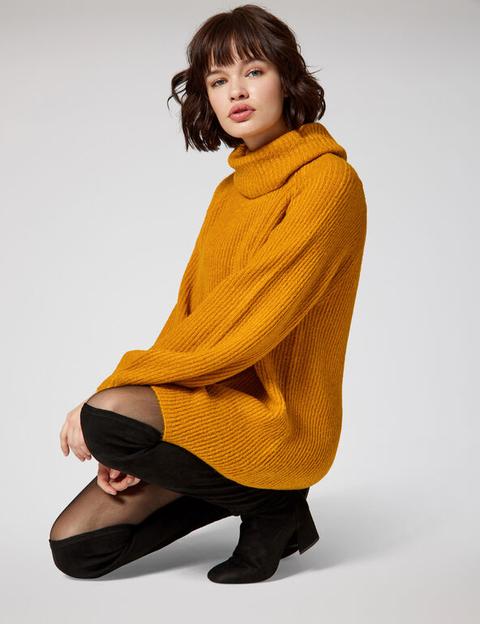 Pull Long Col Roulé Ocre
