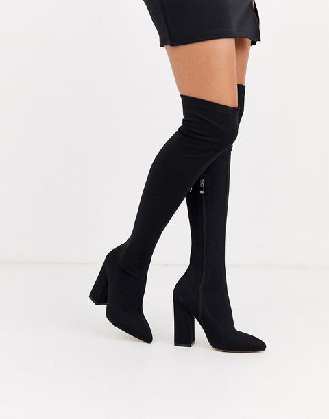 Simmi London Black Stretch Block Heel Over The Knee Boots from ASOS on ...