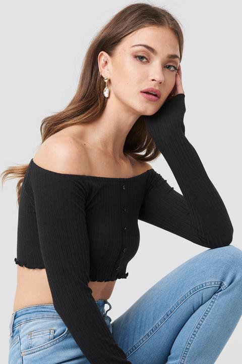 Na-kd Off Shoulder Buttoned Top - Black