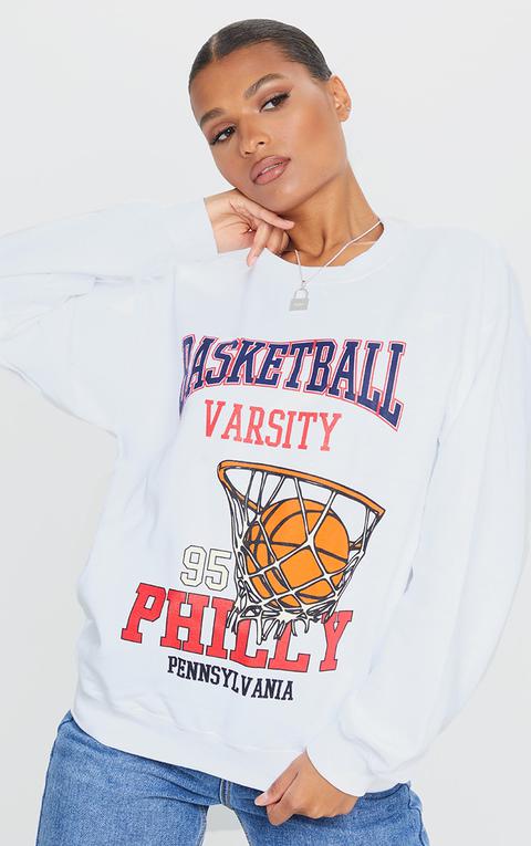 Sweat Blanc À Slogan Basketball Varsity, Blanc