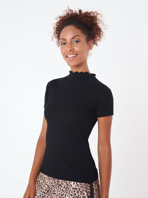 T-shirt Lupetto Con Frill Nero