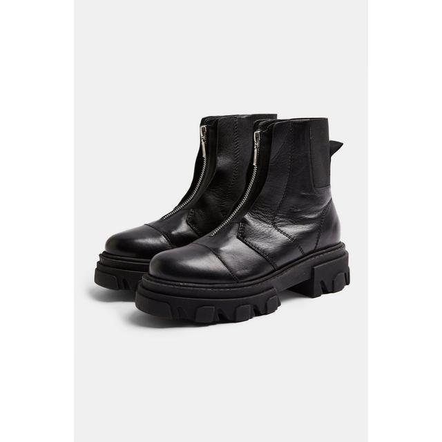 Archie Black Leather Chunky Zip Boots 