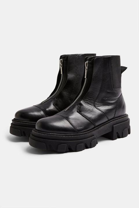 Archie Black Leather Chunky Zip Boots