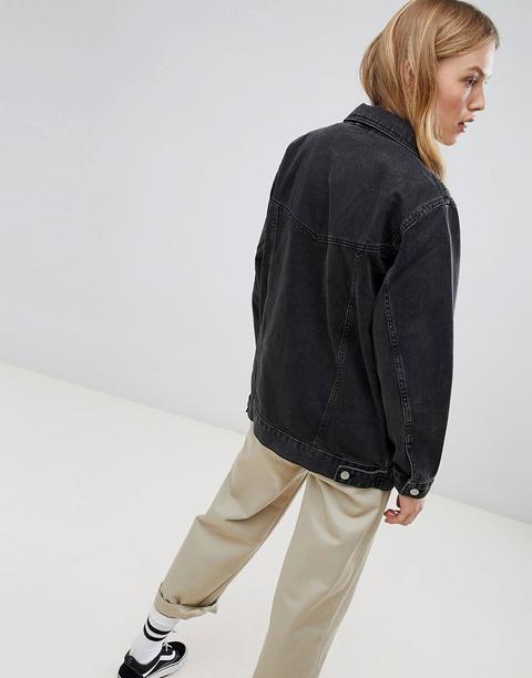 asos design denim girlfriend jacket in washed black