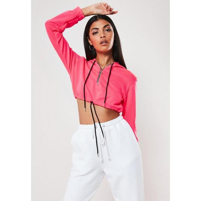 neon pink zip up crop top