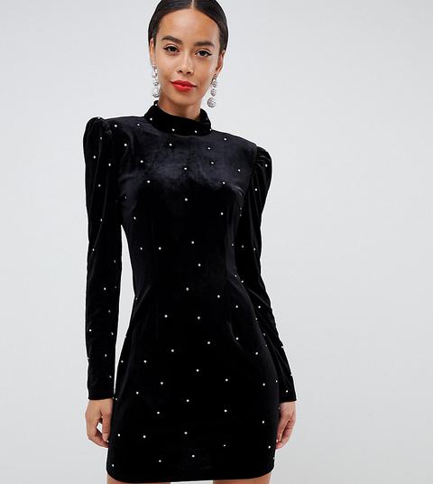 Fashion Union Tall - Vestito A Fascia Con Colletto A Polo E Strass - Nero