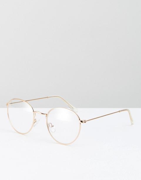 Asos Design Geeky Metal Round Clear Lens Glasses - Rose Gold