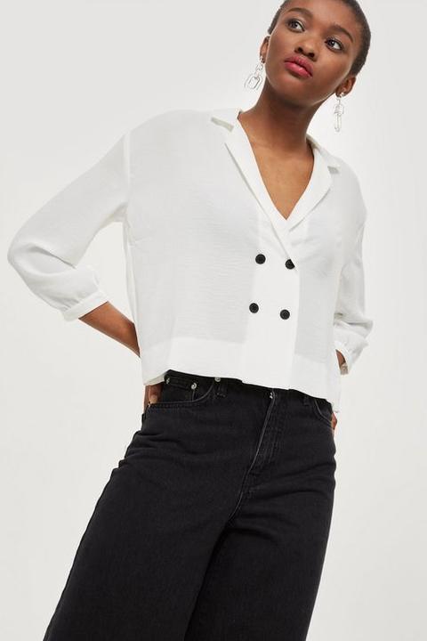 Womens Button Down Wrap Blouse - Ivory, Ivory