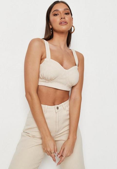 Petite Cream Co Ord Denim Bralet, Cream