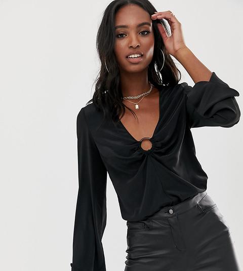 Asos Design Tall - Body A Maniche Lunghe Con Scollo Rotondo E Anello - Nero