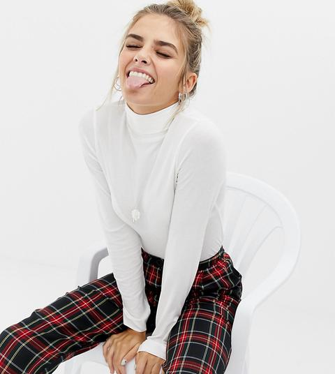 Collusion Long Sleeve Roll Neck Top - White