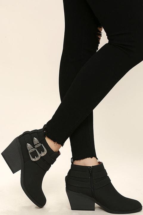 Ali Black Nubuck Wedge Booties