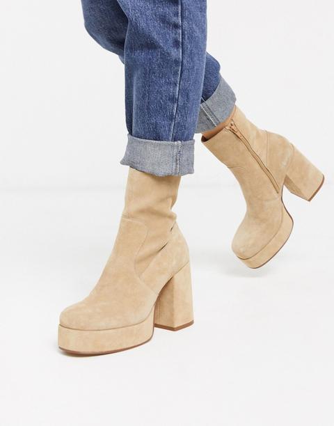 Botas De Ante Con Plataforma En Color Arena De Topshop-marrón
