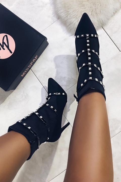 Amilia Black Studded Pointy Toe Boots