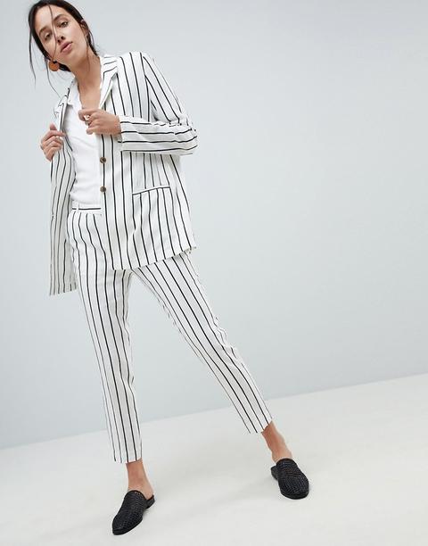 Asos Design Sartoriale - Blazer Lungo Comodo In Lino A Righe - Multicolore