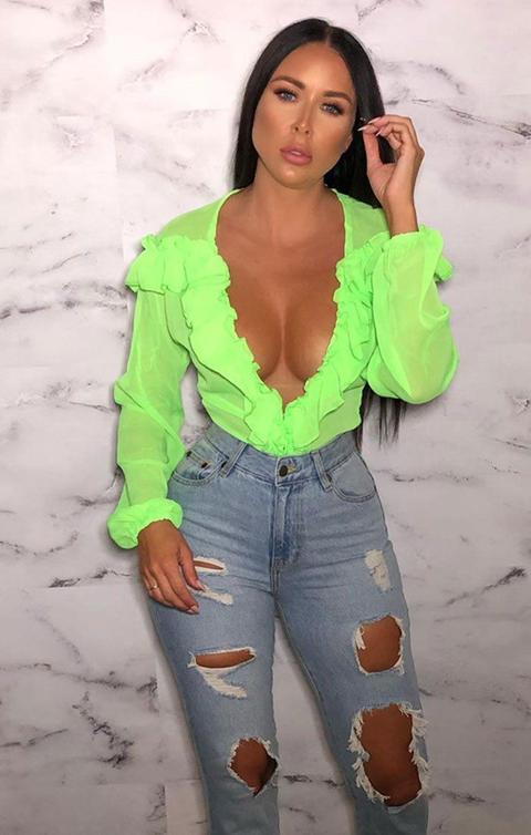 neon green long sleeve bodysuit