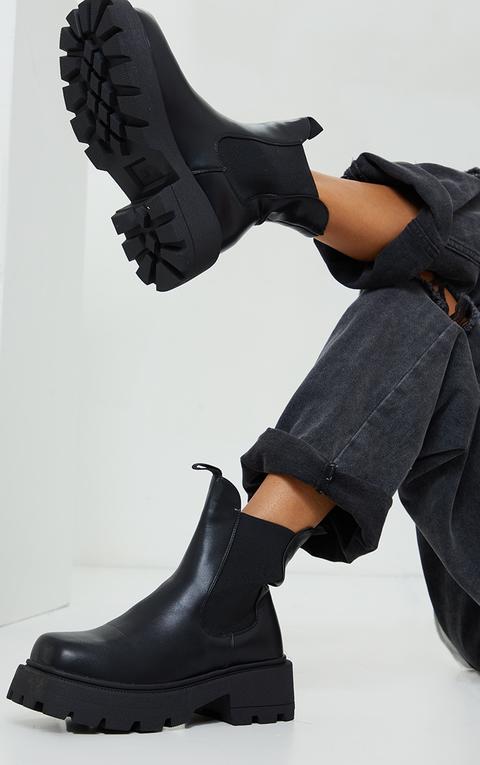 Black Matte Pu Chunky Cleated Pull On 
