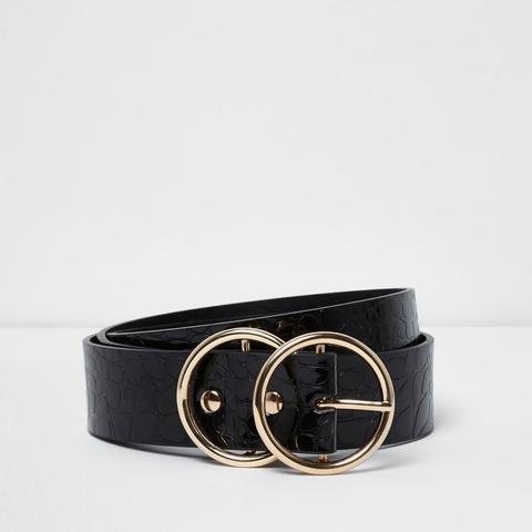 Black Croc Embossed Double Ring Buckle Belt