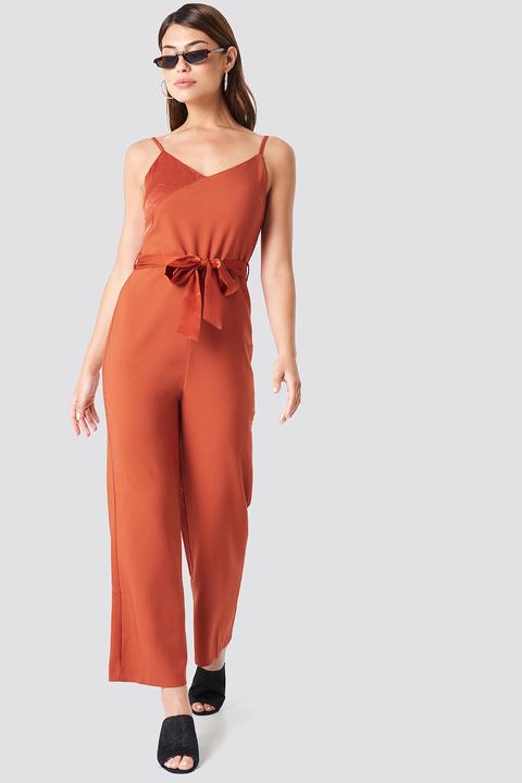 Tile Satin Detail Jumpsuit Brick