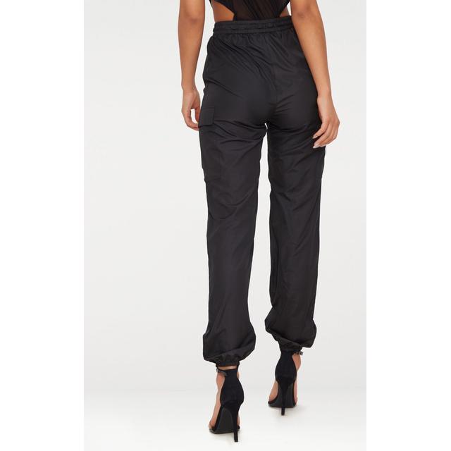 black toggle waist shell suit joggers