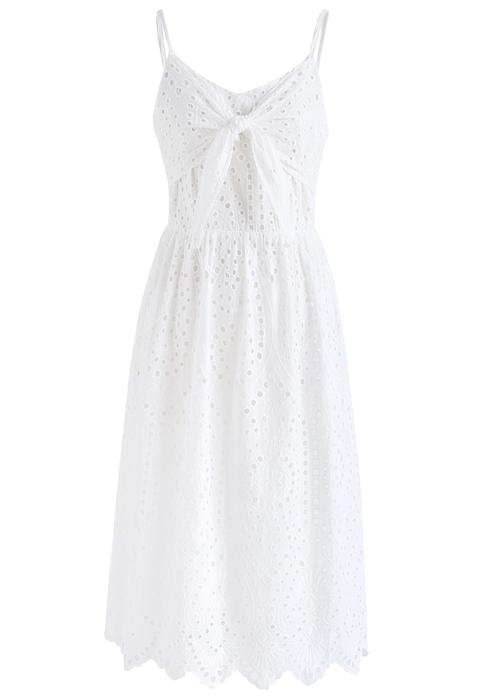 Party Playlist Eyelet Cami Dress In White